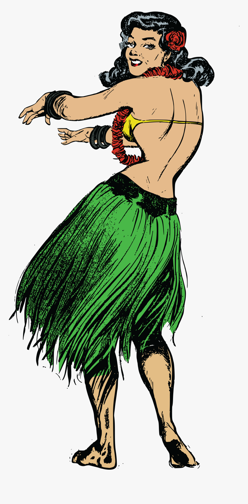 Free Clipart Of A Retro Woman Hula Dancing - Hula Girl Drawing Transparent Background, HD Png Download