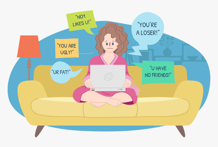 Upset Teen Girl Sitting On Couch Being Cyberbullied - Cyberbullying Or Cyber Harassment, HD Png Download