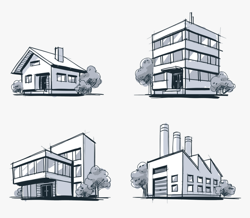 Types Of Buildings Drawing, HD Png Download