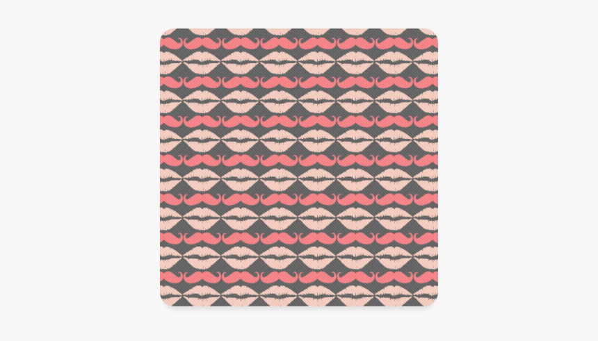 Pink Gray Hipster Mustache And Lips Square Coaster - Handkerchief, HD Png Download