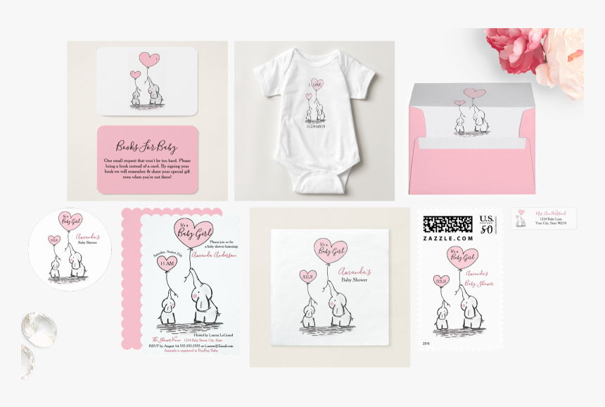 Baby Pink And Gray Baby Shower Elephant Suite - Illustration, HD Png Download