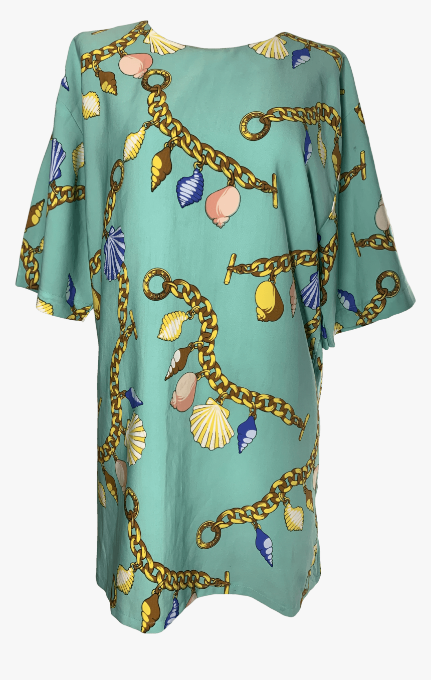 Seafoam Green And Gold Chain With Seashell Charm Printed - Day Dress, HD Png Download