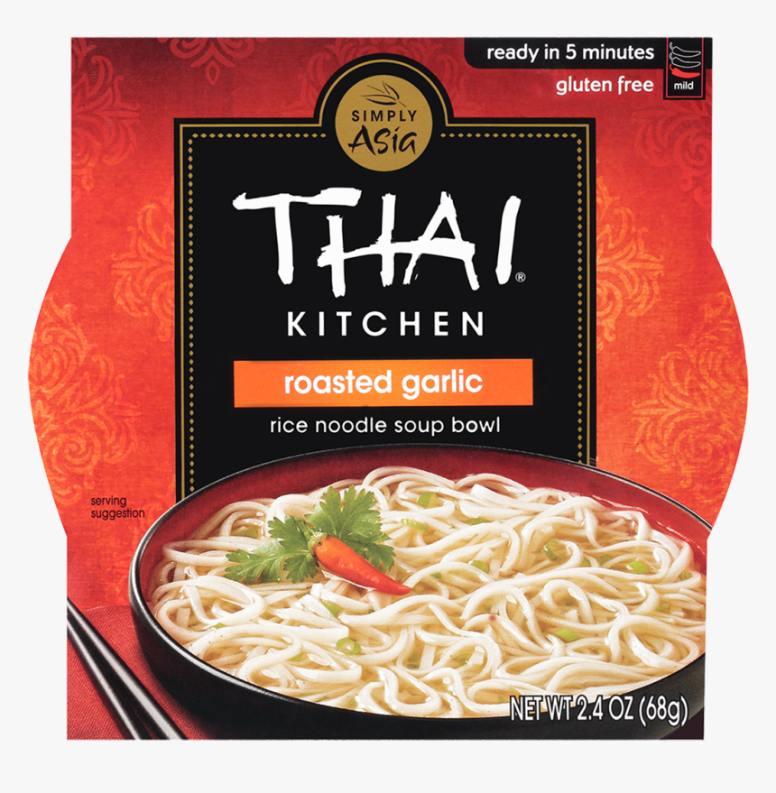 Roasted Garlic Rice Noodle Soup Bowl - Thai Kitchen Rice Noodle Soup Bowl Hot, HD Png Download