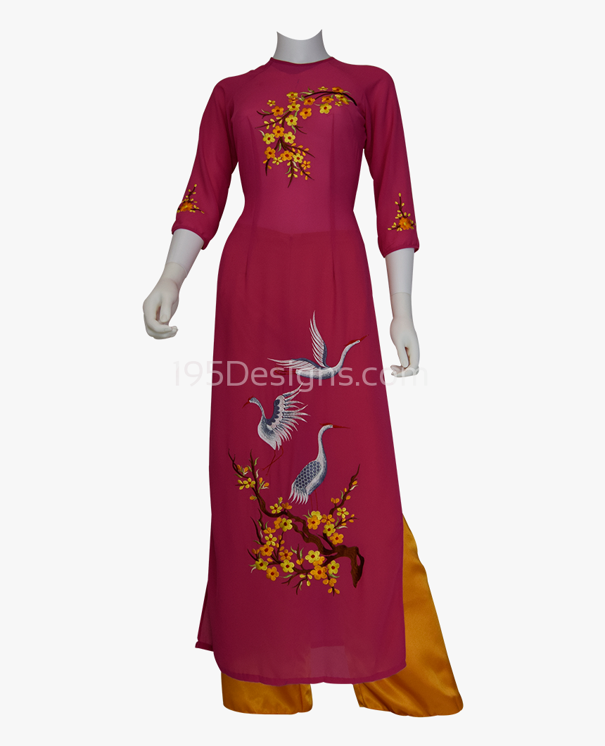 Hot Pink Ao Dai Apricot Blossom Flower Bird New Year - ازياء هويدا البريدي 2010, HD Png Download