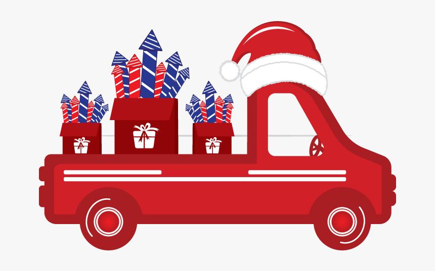 Old Vintage Red Christmas Truck With Fireworks And - Christmas Day, HD Png Download