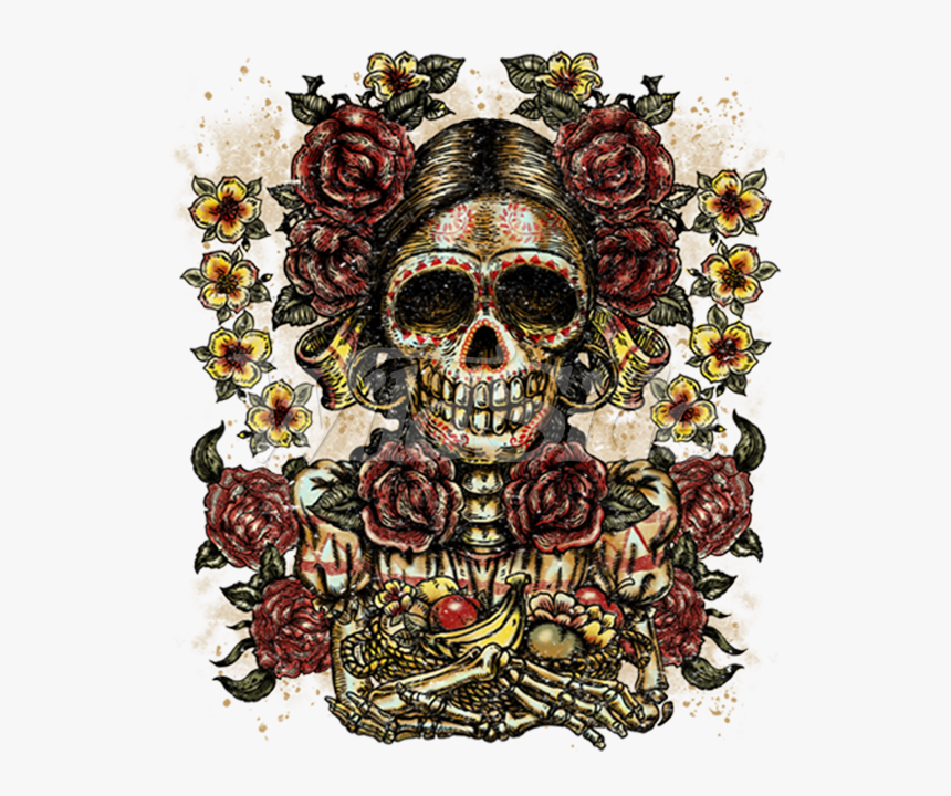 Lady Face Roses Flowers Day Of The Dead - Aztec Skulls Png, Transparent Png