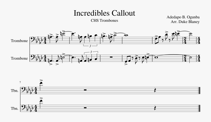 Incredibles Callout Sheet Music For Trombone Download - Sheet Music, HD Png Download