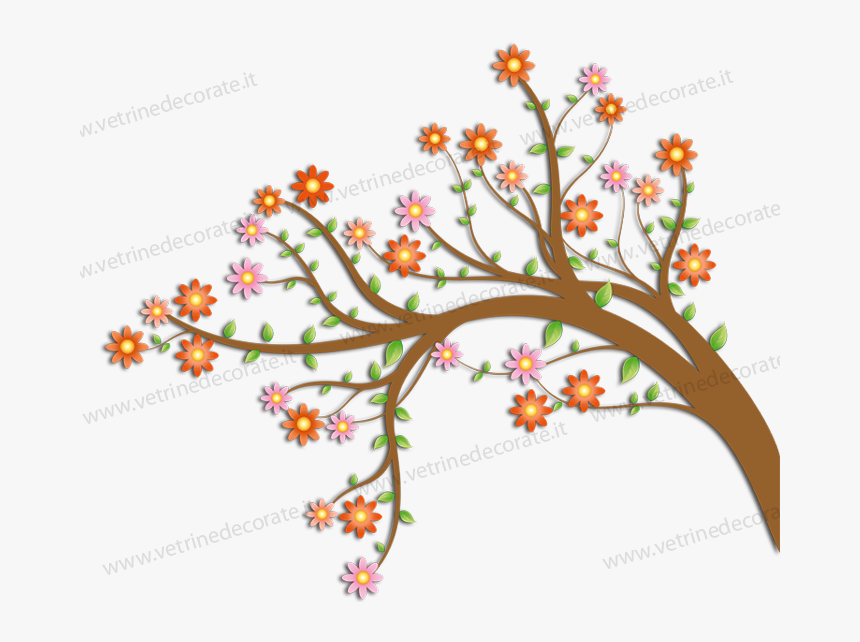 Blooming Tree Branch With Flowers And Leaves , Png, Transparent Png