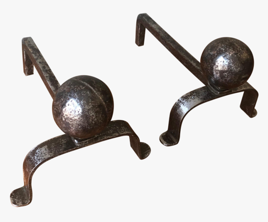 1920s Vintage French Polished Iron Andirons With Large - Tool, HD Png Download