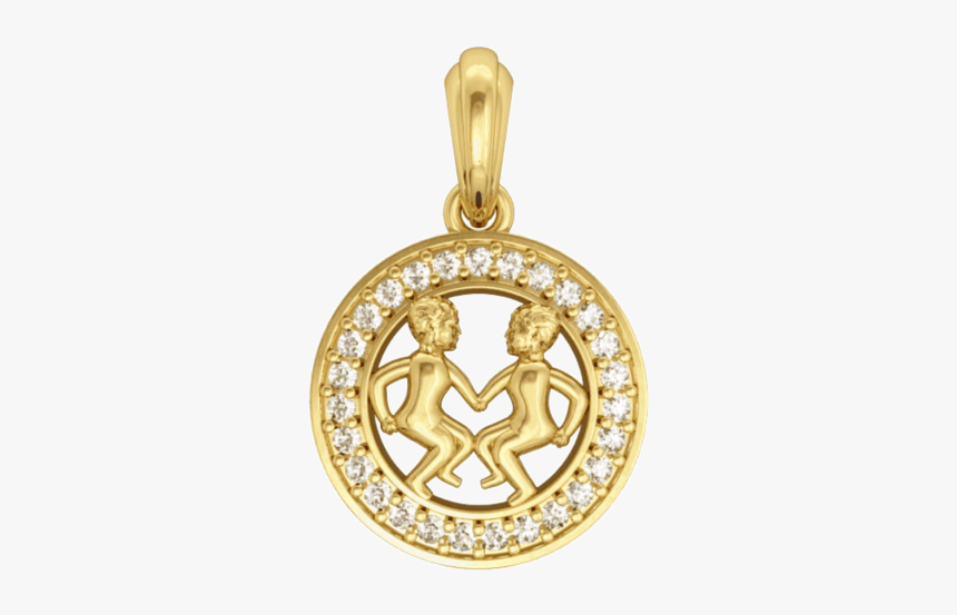 Gemini Charm Pendant In 14k Gold Studded With Diamonds - Diamond And Gold Capricorn Sign, HD Png Download