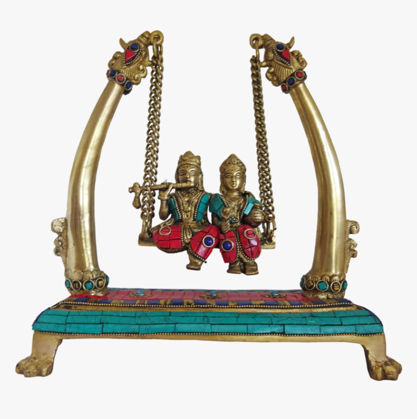 Brass Radha Krishna Playing Flute With Multi Stone - Swing, HD Png Download