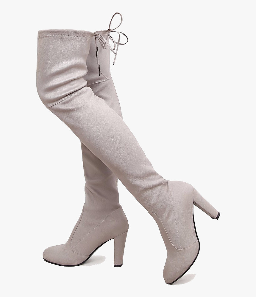 Grey Over The Knee High Heel Boots - Knee High Boots Png Free, Transparent Png