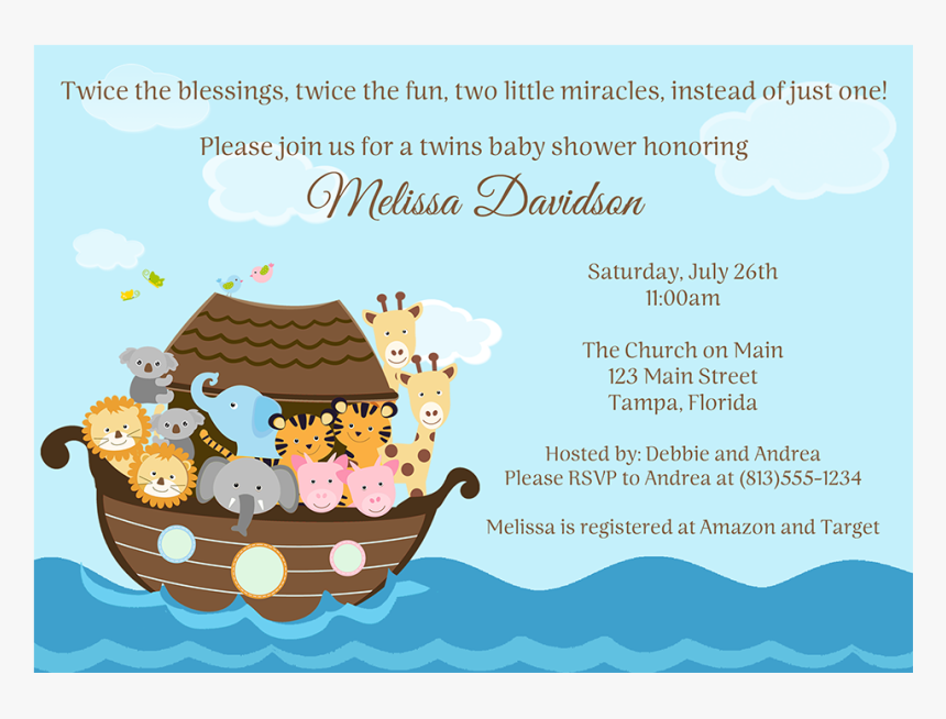 Noah S Ark Baby Shower Invitation - Noah's Ark For Baby Shower, HD Png Download