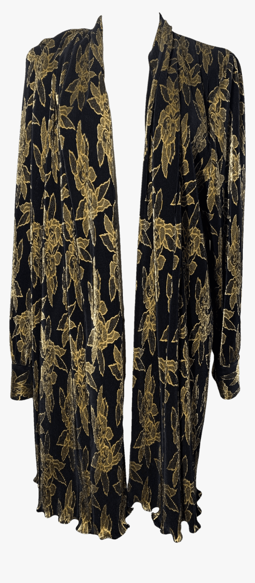 Black And Gold Floral Accordion Pleated Cardigan By - Day Dress, HD Png Download