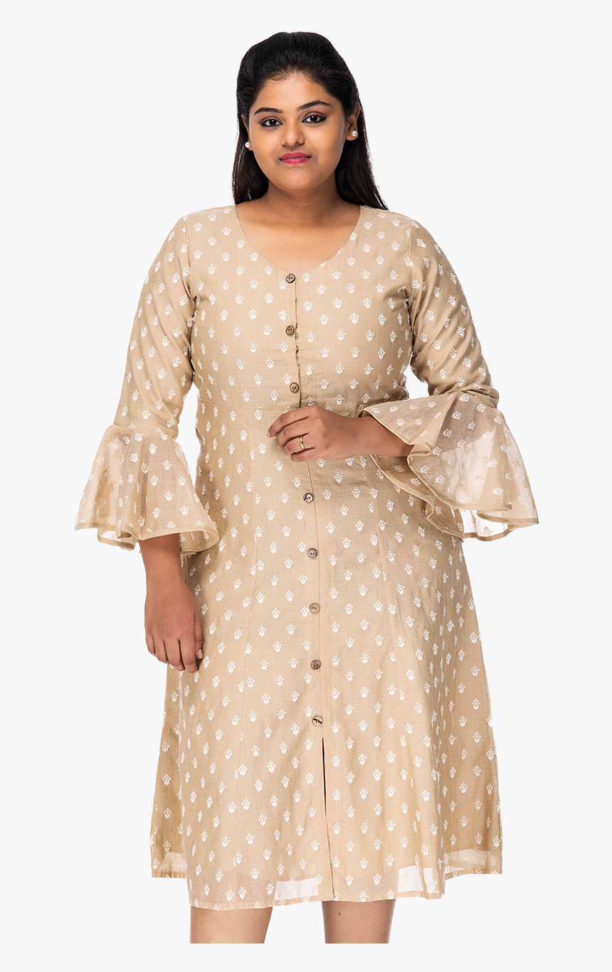 Beige Casual Dress - Polka Dot, HD Png Download