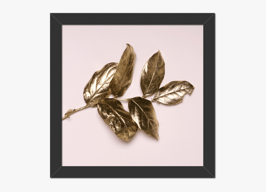 Quadro Folhas Douradas Moldura Preta Lisa - Gold, HD Png Download