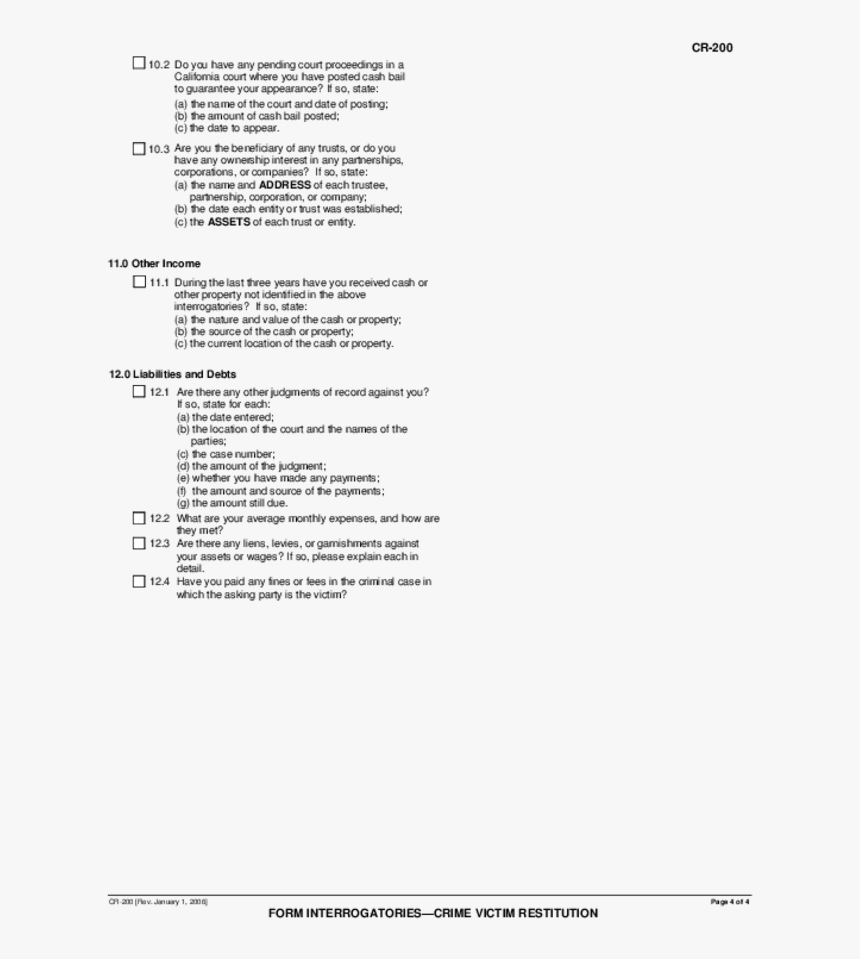 Cr-200 Form Interrogatories - Piesia Dedicada Al 11 De Octubre, HD Png Download