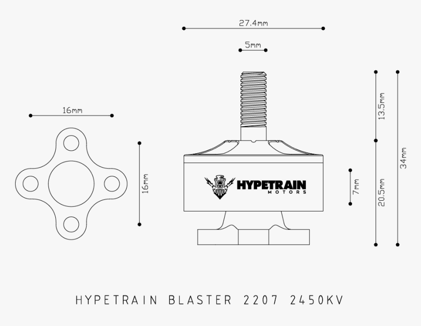Hypetrain Motor Dimensions Blaster 2207 2450kv - Hypetrain Motor Dimensions, HD Png Download