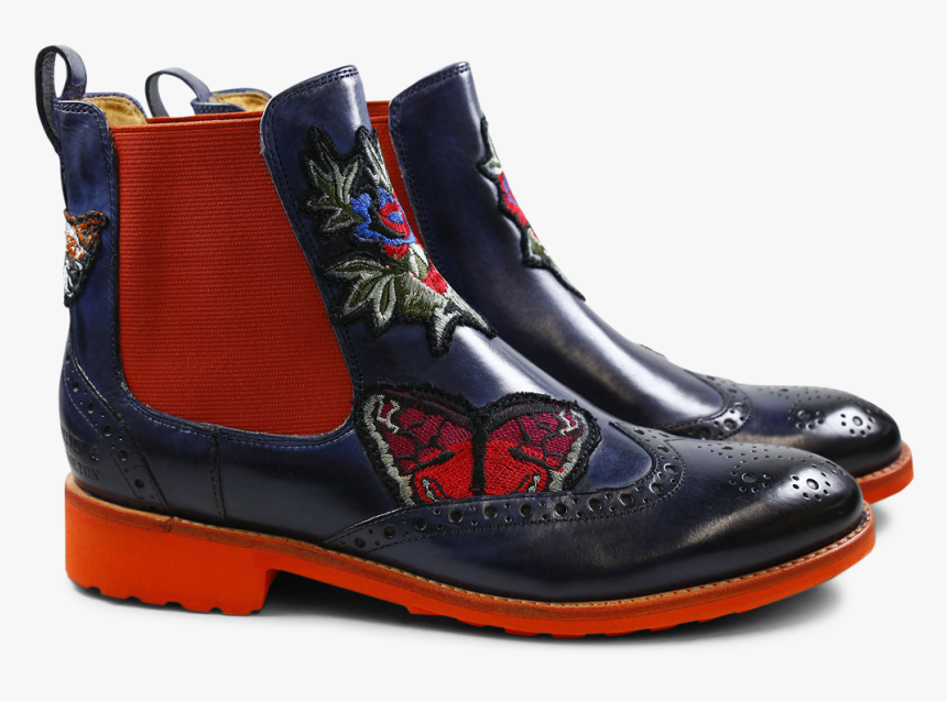 Ankle Boots Amelie 44 Crust Navy Embrodery Elastic - Boot, HD Png Download