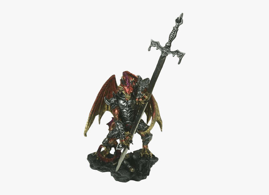 Armored Red Dragon With Giant Sword Statue - Figurine, HD Png Download