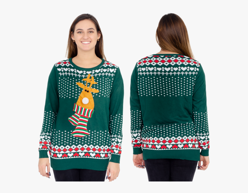 Ugly Christmas Sweater Rudolph Flashing Light Red Nose - Cardigan, HD Png Download