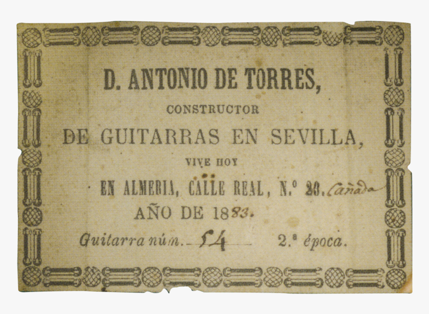 Antonio De Torres Guitar Label, HD Png Download