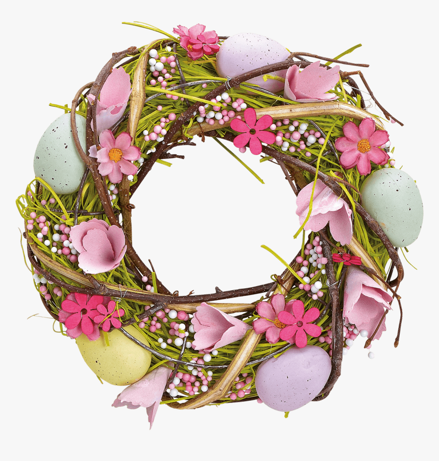Easter Wreath With Pink Flowers And Colourful Easter - Bouquet, HD Png Download