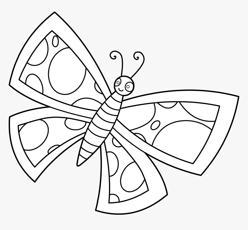 Colorable Spotted Butterfly Design - Cute Butterfly Black And White Clipart, HD Png Download