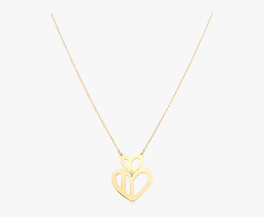 Double Heart Necklace, Yellow Gold - Pendant, HD Png Download