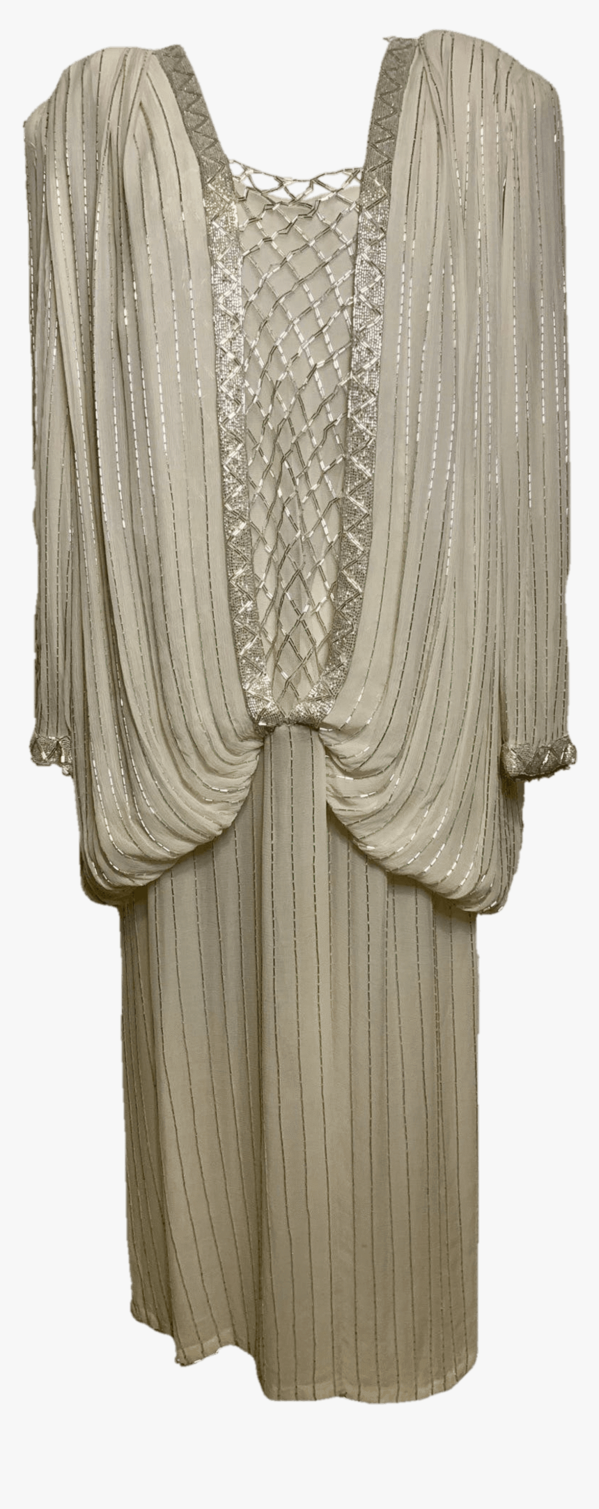 80’s Cream Beaded Silk Flapper Style Dress By Judith - Window Valance, HD Png Download