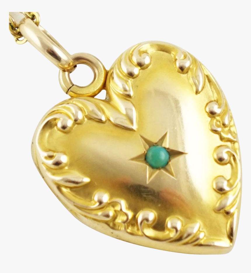 Antique Edwardian 14k Gold Scroll Border Heart Locket - Locket, HD Png Download