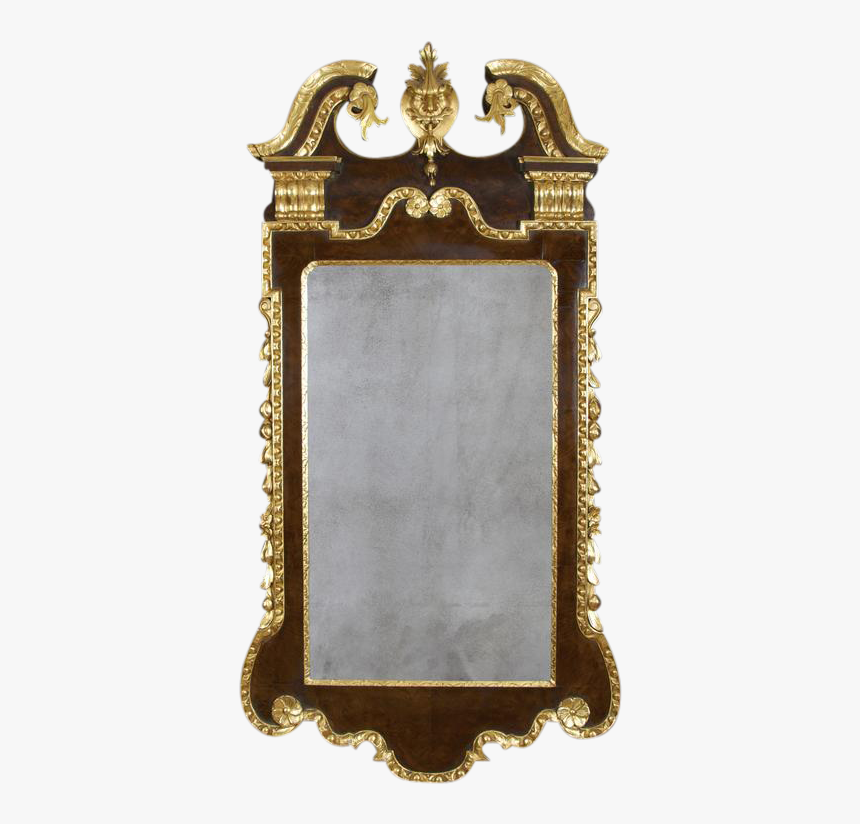 George Ii Walnut And Gilt Scroll Top Mirror 
 Class - Brass, HD Png Download