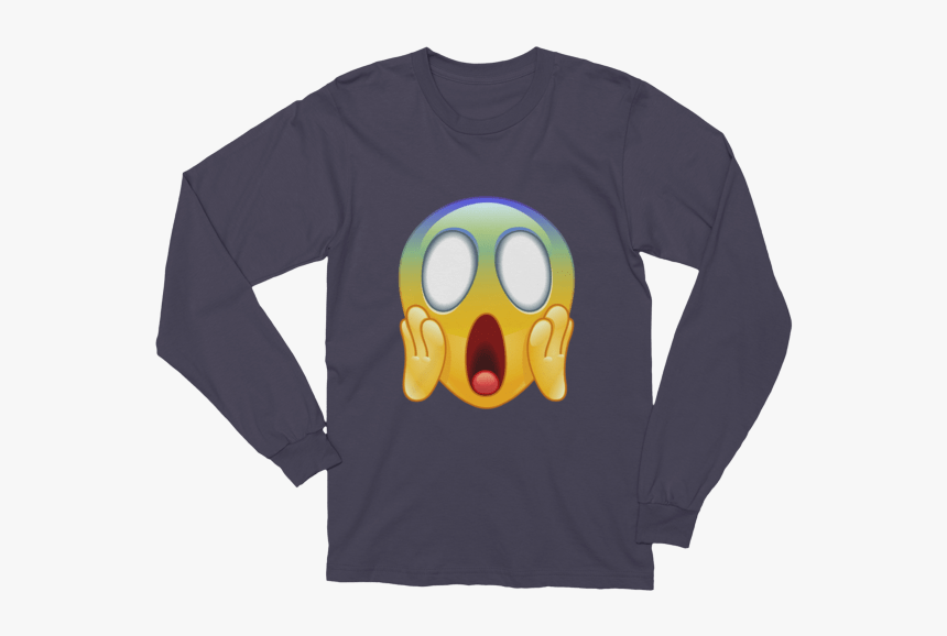 Unisex Face Screaming In Fear Emoji Long Sleeve T-shirt - T-shirt, HD Png Download