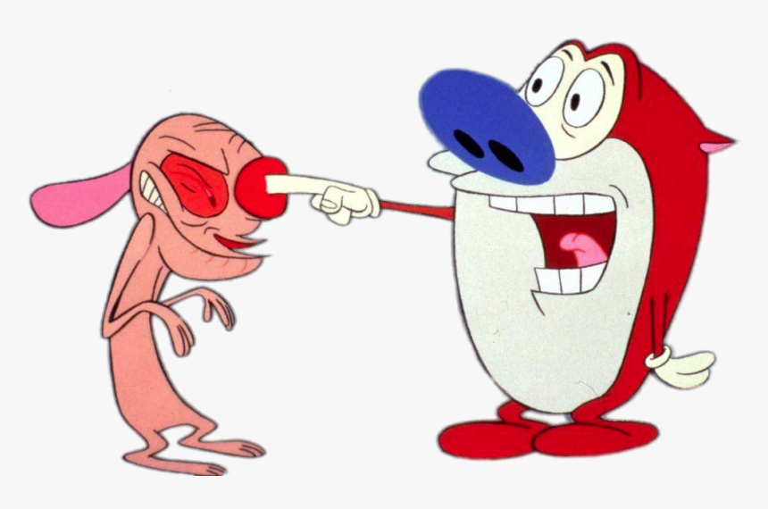 Stimpy Poking Rens Eye - Cartoon, HD Png Download