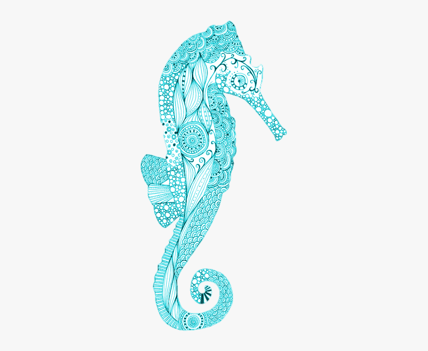 Seahorse, Blue, And Art Image - Seahorse Drawing, HD Png Download
