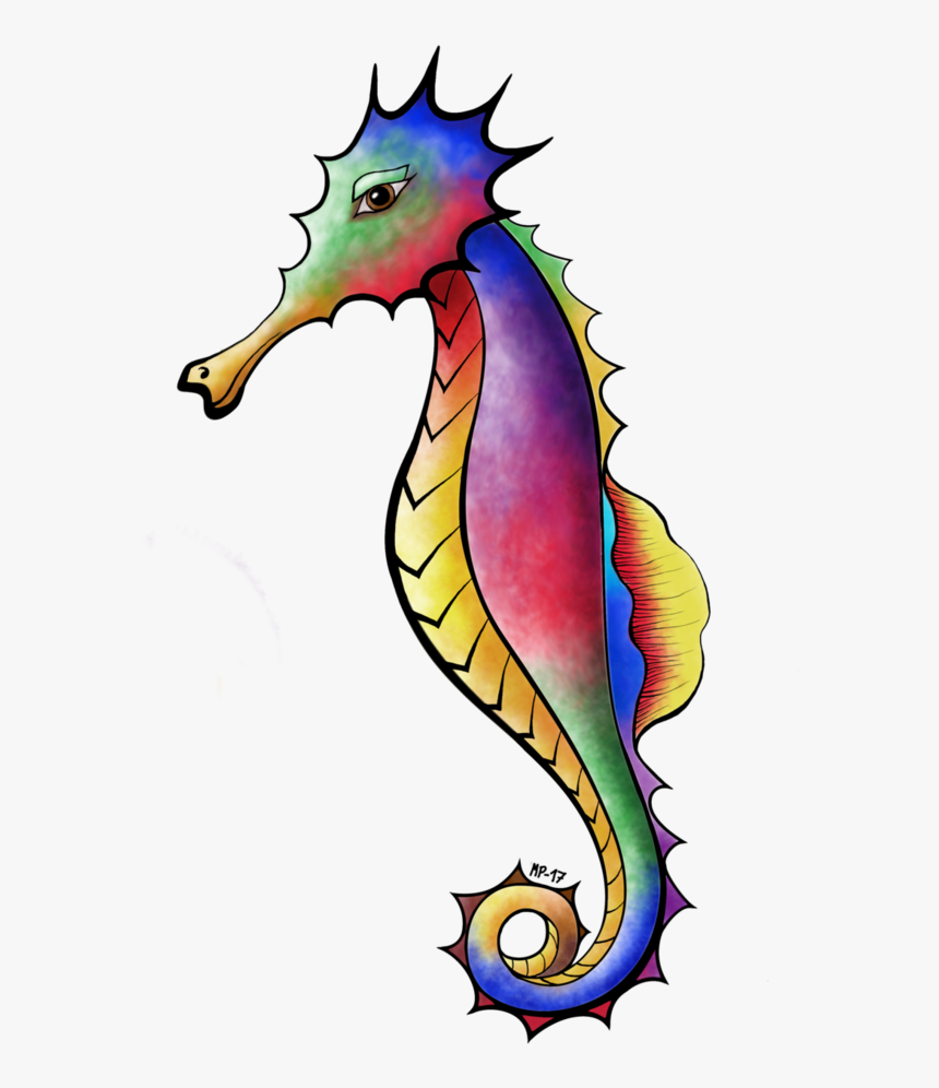 Seahorse Drawing Colorful - Colorful Seahorse Drawing, HD Png Download