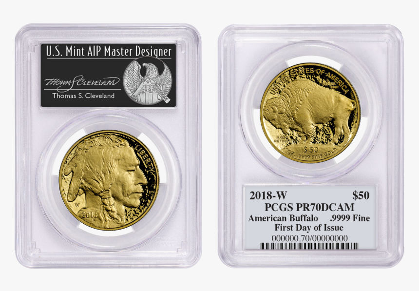 2018-w 1 Oz Gold Buffalo Proof $50 Pcgs Pr70 First - Quarter, HD Png Download