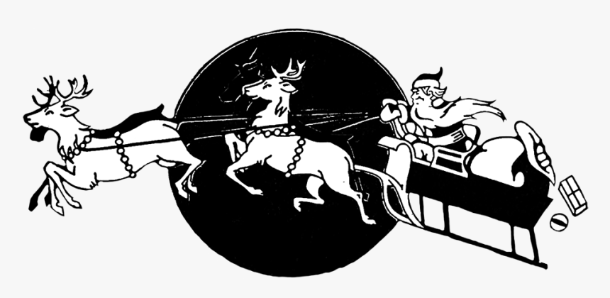 Santa S Sledge At Christmas Night - Christmas Card Reindeer Sleigh, HD Png Download