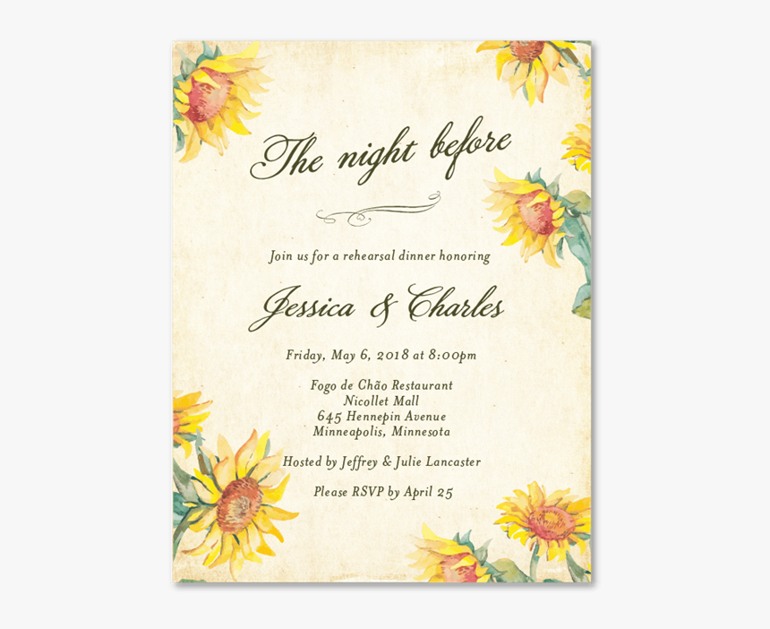 Country Sunflower Rehearsal Dinner Invitations With - Thank You Card, HD Png Download