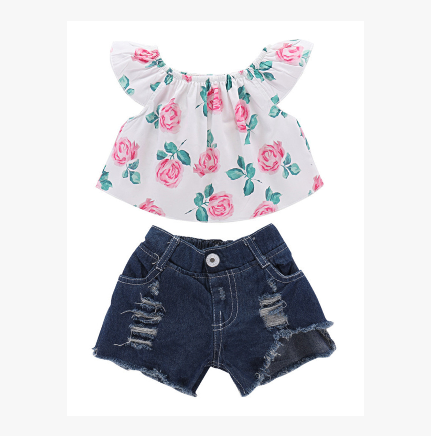 2-piece Baby Little Girl Off Shoulder Flower Top Ripped - Robica Za Bebe Ljeto, HD Png Download
