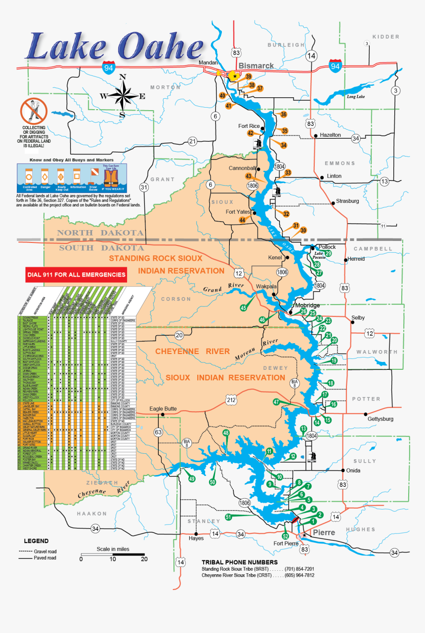 Oahe Recreation Area Map - Lake Oahe On Us Map, HD Png Download