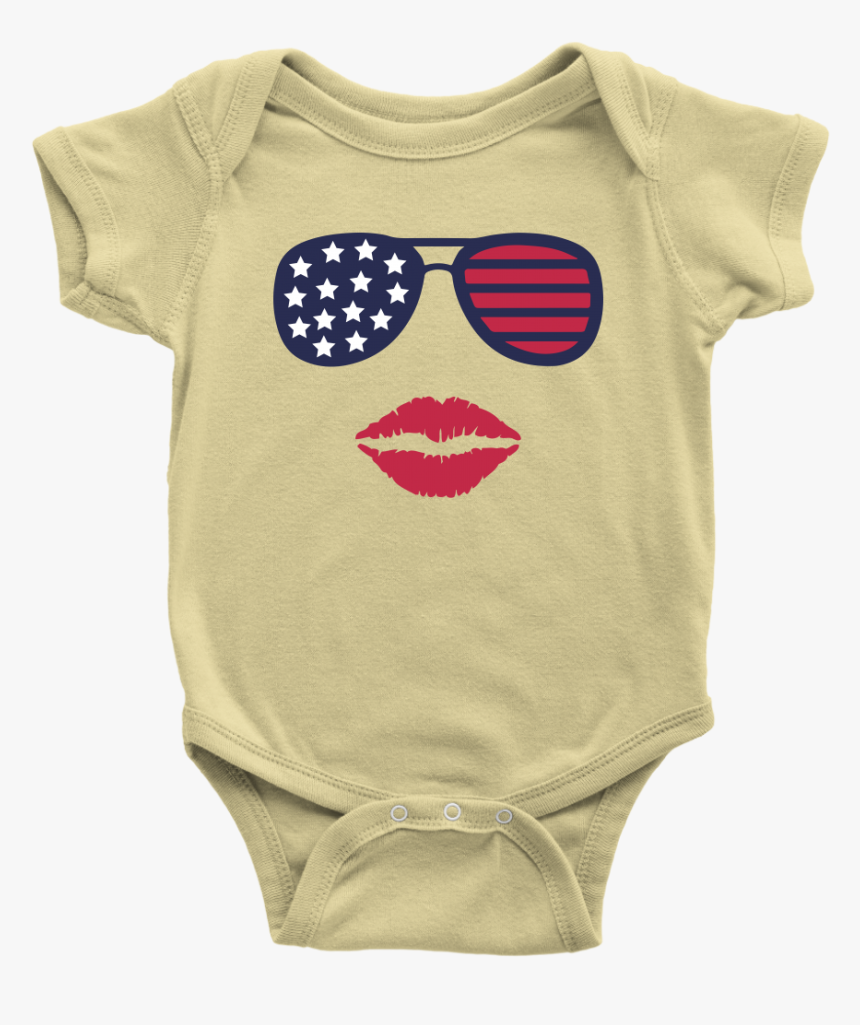 Patriotic Stars & Stripes Sunglasses & Lips Baby Onesie - Baby Shark Birthday Suit Baby, HD Png Download