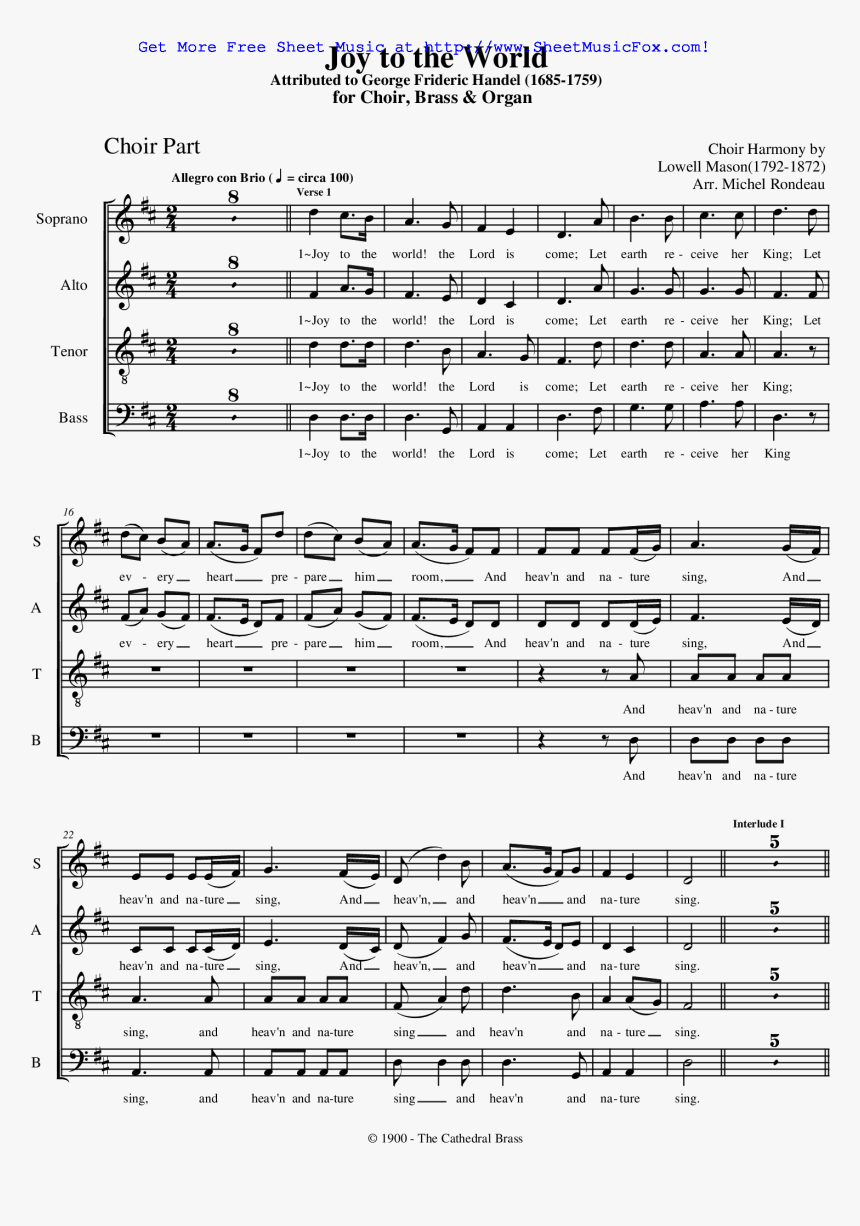 Joy To The World Sheet Music - English Madrigal Sheet Music, HD Png Download