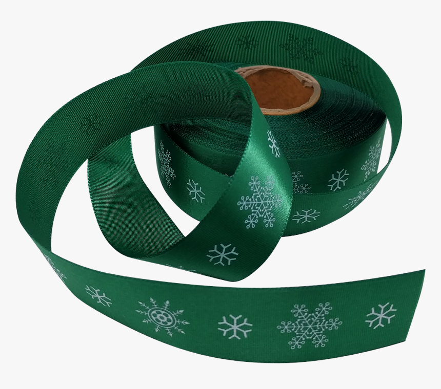 Green Satin Ribbon With White Snowflake Design, 25mm - Belt, HD Png Download
