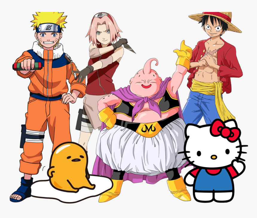 Anime Characters, Luffy, Sakura, Naruto, Hello Kitty, - Majin Buu, HD Png Download
