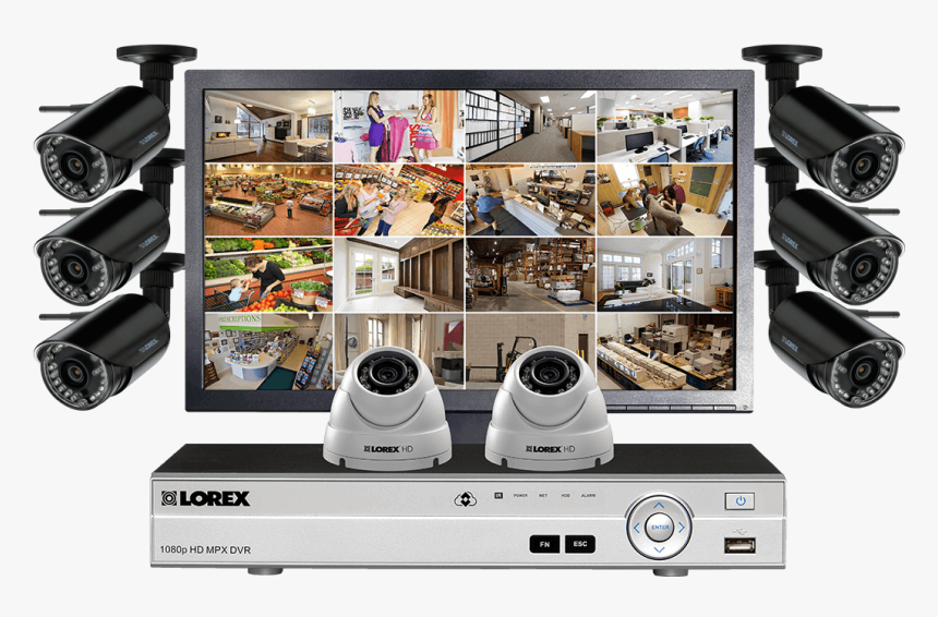 Security System With 6 Wireless Cameras, 2 Domes And - Security Camera Dvr Png, Transparent Png