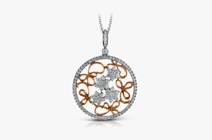 14k Rose/white Flower Design Diamond Pendant Disc - Locket, HD Png Download