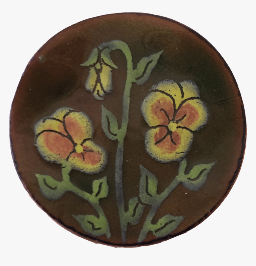 Round Brown Floral Pin - Pottery, HD Png Download