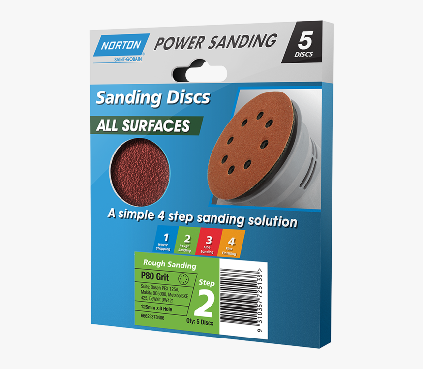 Norton Speed Grip Sanding Discs 125mm P80 5 Pack - Sander, HD Png Download