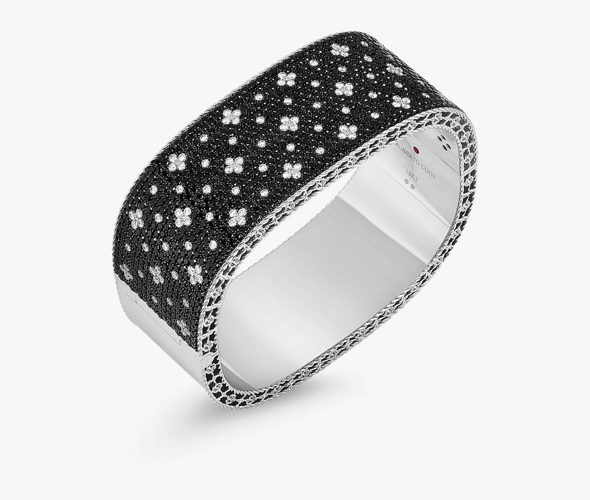 Roberto Coin Wide Bangle With Black And White Fleur - Black And White Diamond Bangles, HD Png Download